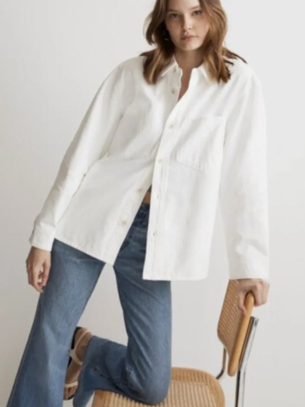 Madewell Denim Chore Jacket Tile White Size Small Oversized Utility Jacket